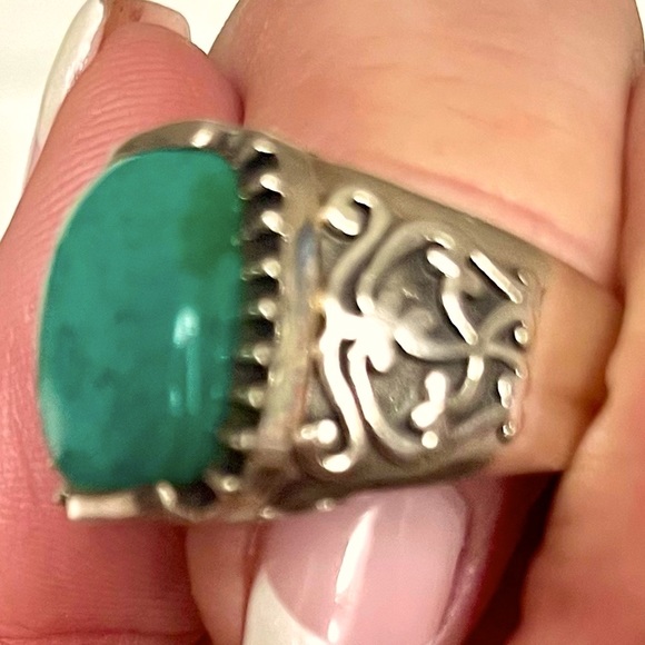 Silpada Vintage Rare .925 Sterling Silver Genuine Turquoise Filagree Ring Sz7.75 - Picture 6 of 9